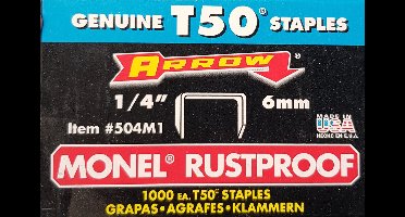 Arrow nieten voor tacker, T50 1/4 6mm, rustproof, 1000 stuks