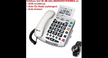 GEEMARC SERENITIES telefoon met draagbare SOS-KNOP. Met nummerweergave en 30 dB GELUIDSVERSTERKING geschikt voor SLECHTHORENDEN en SLECHTZIENDEN