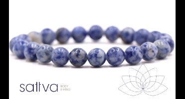 Sattva | ANTI-STRESS Blue Spot Jasper kralenarmband met 8mm beads edelsteen Mala in kado zakje
