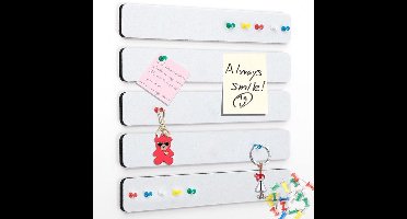 Prikbordstrips van vilt, 5 stuks prikbordstrips met 35 punaises, zelfklevend prikbord voor slaapkamers, kantoren en huisdecoratie, prikborden voor het opplakken van notities, foto's en schema's, Wit