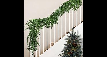 Simulatie Norfolk Pine Tak 2,7 meter - Groene dichte zachte echte touch decoratie&Kerstdecoratie,voor mantels, tafels, open haarden, binnen en buiten