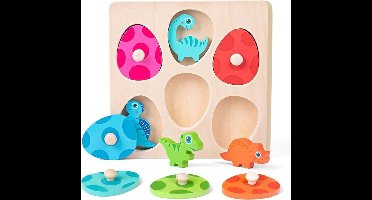 Montessori Houten Puzzels voor Peuters – Dinosaurus-eierpuzzel (Matchingspel) – Educatieve Leeractiviteiten & Speelgoed voor Kleuters (Jongens & Meisjes)
