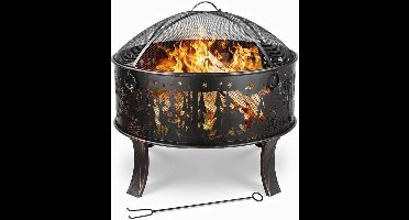 BBQ - BBQ Houtskool - Barbecue - Grill met Vuurkorf - 69x69x65 cm – 27" Buitenhaard - voor Verwarming en Barbecue – Zwart