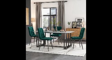 Eetkamerstoelen – Stoelen – Dining Chairs – Bureau Stoel – Velours Stoelen – Donkergroen – Zacht Velours – Metalen Poten – Ergonomisch Design