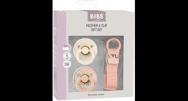 BIBS – Pacifier & Clip Gift Set – Blush - Rond – 2 Fopspenen + Fopspeenkoord – Maat 1