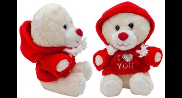 Knuffelbeer - Valentijn - liefde - pluche love knuffel - met hoodie -12 cm - Love - rood