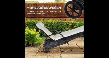 Tuinligstoel – Ligbed – Zonnebed – Tuinstoel – Lounger – Verstelbare 5-Standen Rugleuning – Weerbestendig Poly Rattan & Staal Frame – Inclusief Zacht Kussen – 200x73 cm – Zwart
