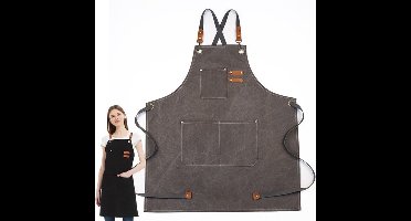 Canvas schorten - werkschorten voor mannen en vrouwen, kookschorten met verstelbare band en 3 zakken, schort voor serverkeuken koken bakken kunstenaar schilderen, kruisrug