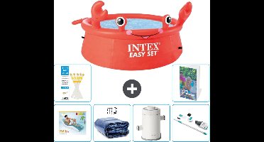 Intex Rond Opblaasbaar Easy Set Zwembad - 183 x 51 cm - Rood - Krab - Inclusief Loungebed - Solarzeil - Zwembadfilterpomp - Stofzuiger - 7-delig