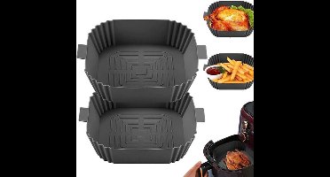 2 Stuks Siliconen Airfryer Matten 19,5 Cm Diameter - Airfryer Siliconen Roosters - Herbruikbaar En Eenvoudig Schoon Te Maken - Vierkante Airfryer Matten Voor Potmodellen (Donkergrijs)