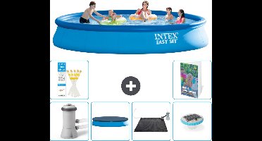 Intex Rond Opblaasbaar Easy Set Zwembad - 457 x 84 cm - Blauw - Inclusief Pomp Afdekzeil - Solar Mat - Verlichting - 7-delig