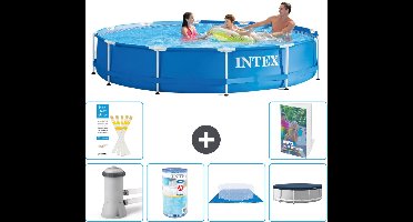 Intex Rond Frame Zwembad - 366 x 76 cm - Blauw - Inclusief Pomp Filter - Grondzeil - Afdekzeil - 7-delig
