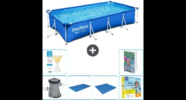 Bestway Rechthoekig Steel Pro Zwembad - 400 x 211 x 81 cm - Blauw - Inclusief Pomp Afdekzeil - Grondzeil - Onderhoudspakket - 7-delig