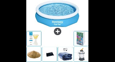 Bestway Rond Opblaasbaar Fast Set Zwembad - 305 x 66 cm - Blauw - Inclusief Filterzand - Solar Mat - Solarzeil - Zwembadfilterpomp - 7-delig