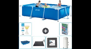 Intex Rechthoekig Frame Zwembad - 300 x 200 x 75 cm - Blauw - Inclusief Afdekzeil - Solar Mat - Vloertegels - Zwembadfilterpomp - 7-delig