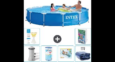 Intex Rond Frame Zwembad - 366 x 76 cm - Blauw - Inclusief Pomp Filter - Loungebed - Solarzeil - 7-delig