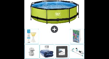 EXIT Rond Lime Frame Zwembad - 300 x 76 cm - Inclusief Pomp Solarzeil - Vloertegels - Stofzuiger - 7-delig