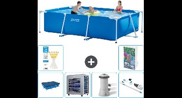 Intex Rechthoekig Frame Zwembad - 300 x 200 x 75 cm - Blauw - Inclusief Afdekzeil - Warmtepomp - Zwembadfilterpomp - Stofzuiger - 7-delig