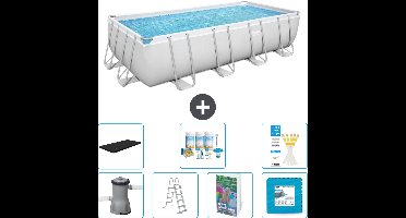 Bestway Rechthoekig Power Steel Zwembad - 488 x 244 x 122 - Grijs Inclusief Pomp - Ladder - Afdekzeil - Onderhoudspakket - Vloertegels - 8-delig