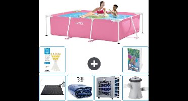 Intex Rechthoekig Frame Zwembad - 220 x 150 x 60 cm - Roze - Inclusief Solar Mat - Solarzeil - Warmtepomp - Zwembadfilterpomp - 7-delig