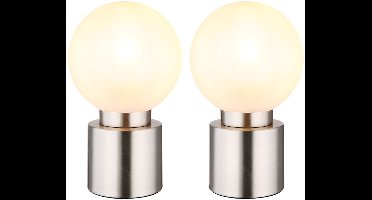 Tafellamp Tafellamp Woonkamerlamp Nikkel opaal gesatineerd Nachtlampje, metaal, glas, 1x E14 fitting, DxH 15x24,5 cm, set van 2