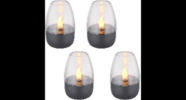 LED-zonnetafellamp, zonnedecoratie, decoratieve tuinlamp, weerbestendig, terrasbatterij IP44, roestvrij staal, grijs helder, LED warm wit, DxH 6x9cm, set van 4