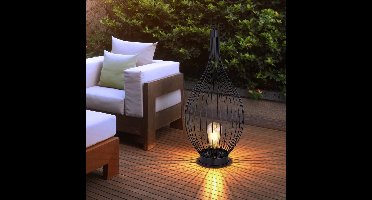 Solarlamp buitenlamp hanglamp LED vloerlamp lantaarn terras kooi gloeidraad, metaal zwart, oplaadbare batterij, 1x LED, DxH 25x57 cm, set van 2