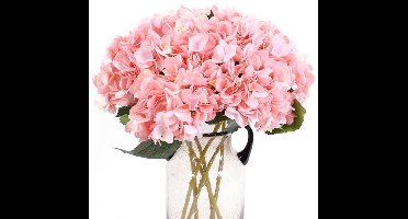 6 Stuks Kunstmatige Hortensia - Bloemhoofden Met Stelen - Pluizige Grote Bloemen Voor Doe-Het-Zelf Bloemstukken, Bruiloftsfeest, Thuis En Kantoordecoratie - Roze