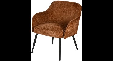 Fauteuil – Zetel – Lounge Chair – Relaxstoel – Armstoel – Caramel Chenillestof – 10 cm Dikke Schuimlaag – Metalen Kruispoot Frame – Compacte Afmetingen 65,5x65x81,5 cm
