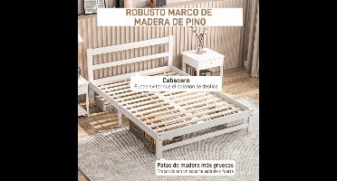 Houten Bedframe – Stevig Bed – Slaapkamer Bed – Robuust Bed – 140x195 Cm – Draagvermogen 300 Kg – Witte Afwerking
