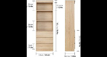 Boekenkast - Kast - Hoge Kasten - Boekenkasten - Boekenrek - Opbergkast met 3 Laden en 3 Planken - Vrijstaande Opbergkast - voor Woonkamer - Wit
