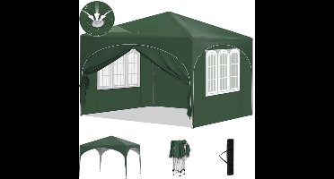 Gazebo Pop-Up Tent - Opvouwbare Partytent - Tenten - Kampeertent - Waterdichte Camping Tent - 3x3m - met 4 Zijwanden en Afvoerputje - voor Tuin en Buiten - Groen