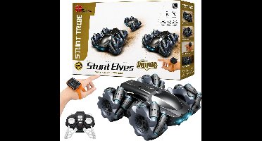 Benza RC Stuntauto Zwart/Blauw – 360° Rotatie & Drift – Met Afstandsbediening en Handgebaar Controller – Dubbelzijdige 4WD Stunt Car – All Terrain RC Auto met LED Verlichting – Vanaf 6 Jaar