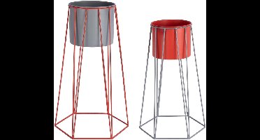 Present Time Bloempot Cool Retro - Muisgrijs - 34x30x56cm - Set van 2 - Modern