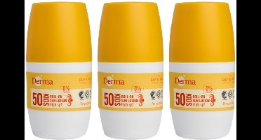 Derma Sun Kids - Zonnebrand Roll-on SPF30 - 3 x 50 ml - Waterbestendig - UVA en UVB Bescherming - Parfumvrij - Met Aloe Vera en Vitamine E - AllergyCertified - Vegan