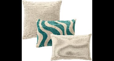 Dutch Decor - KUSSENSET - 3-delig - Pure Wave - 45x45 cm, 40x60 cm - inclusief binnenkussens - blauw, wit - Met Ritssluiting – Decoratie Kussens - Comfortabele kussentjes voor op de Bank