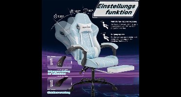 Gamingstoel – Gamestoel – Pc Stoel – Stud Stoel – Bureau Stoel – Inclusief Voetsteun – Ergonomisch Design – Verstelbare Zithoogte – Blauw Wit