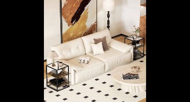 Bijzettafel – Bijzettafeltje – Nachtkastje – Salontafel – Zijtafel – 2-delige Set – Metalen Frame en Glazen Blad – 3 Hoogtes – Rustiek Bruin