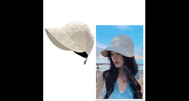 Dameszonnehoeden - Opvouwbare strandhoeden met UV-bescherming voor dames - Brede rand - Zomerse visserspetten - Beige