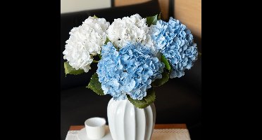 4 Stuks Simulatie Geborduurde Bloemen - 45cm Hoog - Realistische Kunstmatige Bloemen - Geschikt Voor Bruiloft Boeketten Huisdecoratie Feest Inrichting (Lichtblauw + wit)