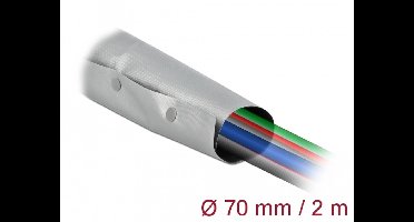 Delock Cable protection sleeve with snap button fastener heat-resistant 2 m x 70 mm grey / black