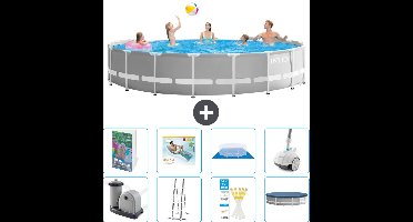 Intex Rond Prism Frame Zwembad - 548 x 122 cm - Grijs - Inclusief Pomp - Ladder - Grondzeil - Afdekzeil - Loungebed - Stofzuiger - 9-delig