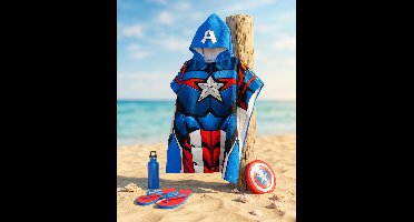 Strandponcho Captain America Marvel 55x110cm – Capuchon Logo A – 100% Polyester – Officiële Marvel Licentie