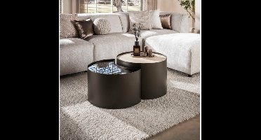 Salontafel Metal half moon set/2 - 3D keramiek travertin