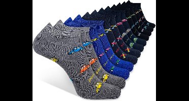 Pierre Cardin Sneakersokken Heren - 12 Paar - Premium Gemerceriseerd Katoen - Naadloze Teen - Ademend & Zacht - Maat 40-46 - Voertuigen Print - PCE03