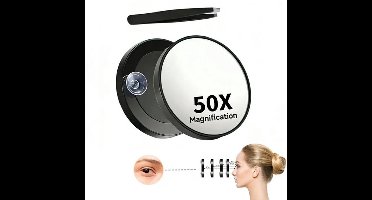 Zwarte 50X Vergrotende Zuignap Make-up Spiegel met Pincet - Draagbare Handmatige Beauty Spiegel voor Verwijderen van Huidonzuiverheden & Make-up