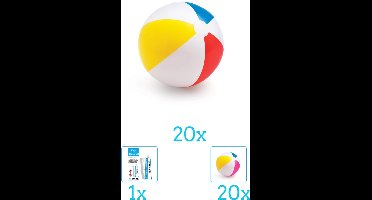 Intex Opblaasbare Strandbal Glossy - Medium - 51 cm - 59020NP - Diameter 51 cm inclusief Strandbal (20 stuks) en Reparatiesetje