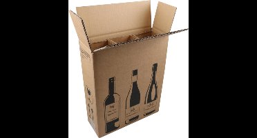 SendProof® Wijnverzenddoos | golfkarton | 3 flessen | 305x108x368mm | bruin/zwart | 10 stuks