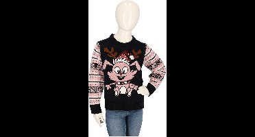 Kersttrui kinderen - Gebreid - Roze/blauw - Maat 128/134 - kersttrui kind - kersttrui jongens - kersttrui meisjes - kerst trui kinderen