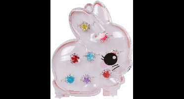 Kinderringen set sieraden roze konijn juwelenbox 8 stuks verstelbaar.